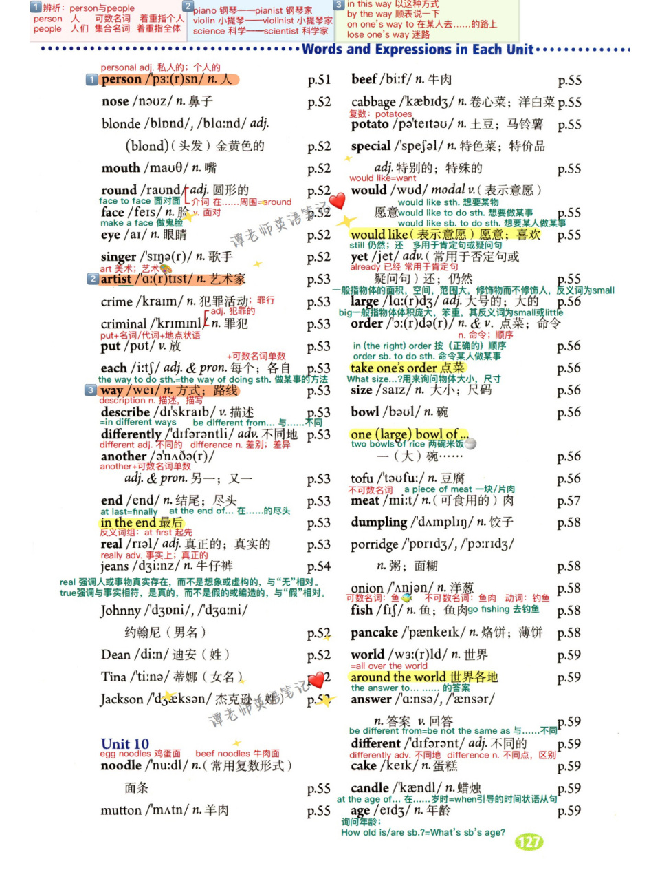 人教版七年级下册unit 9单词表