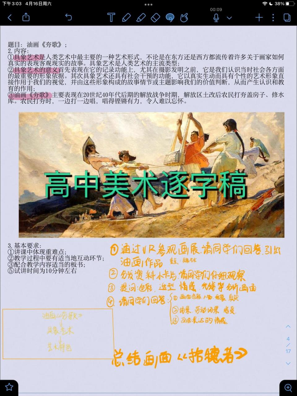 高中美术逐字稿——夯歌 每日分享99 鉴赏篇99～油画《夯歌》