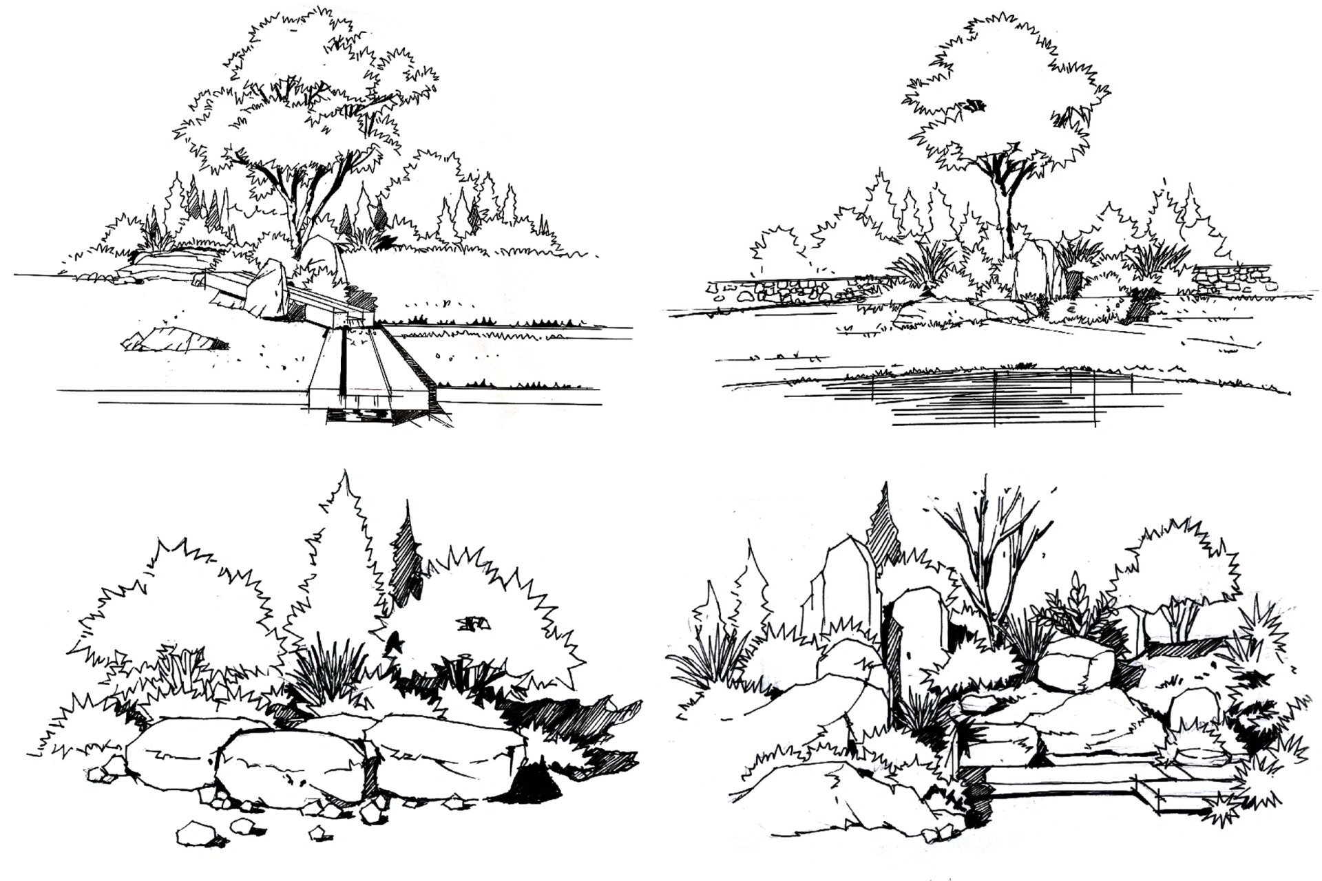 零基础线稿手绘素材练习 每日一画画 方案手绘节点组合收藏 景观手绘