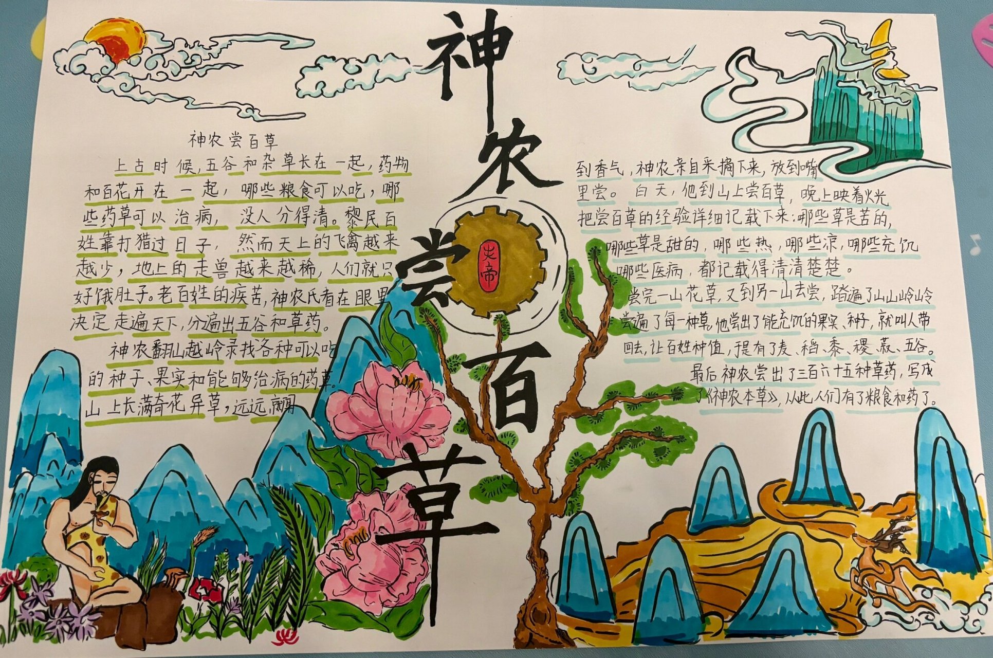神话故事手抄报  神农尝百草