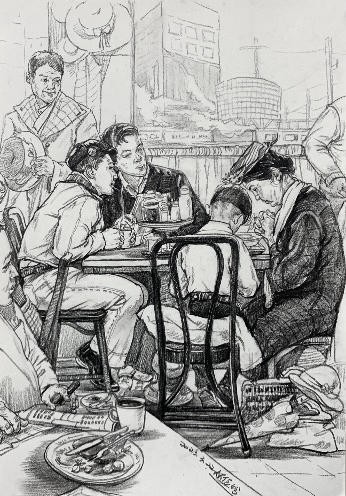 速写场景(附过程)|黑白灰颜色分布很重要～ 一张洛克威尔的图画成了