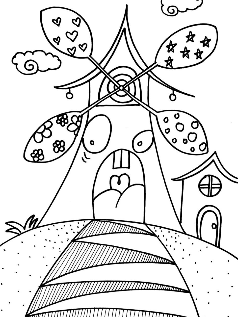 大风车线描儿童画附步骤 材料:铅笔,橡皮,勾线笔,马克笔,素描纸 适合