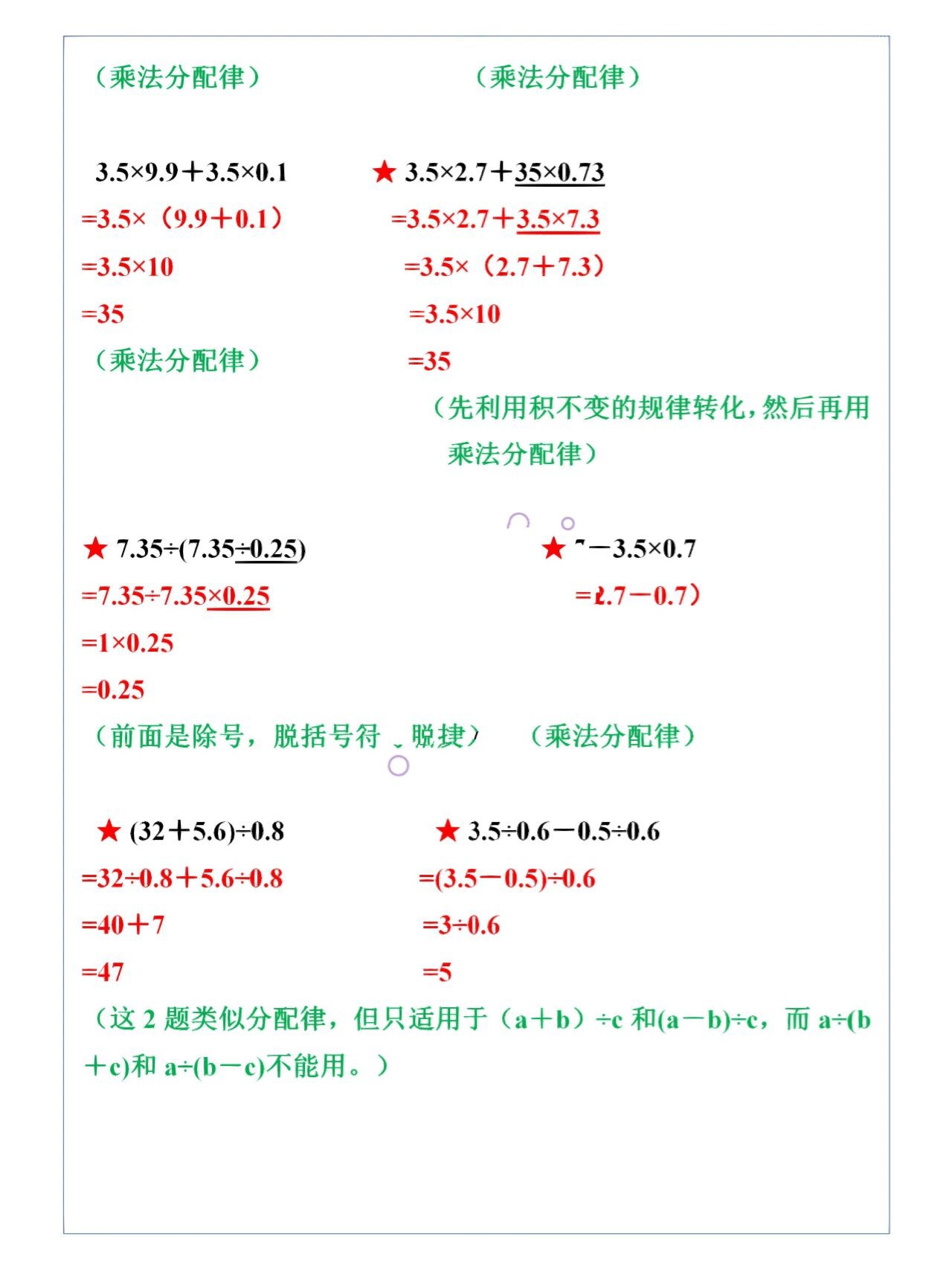 五年级上册数学易错点图片