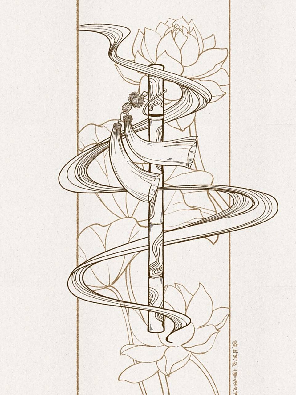 国风元素线稿练习49/100|鬼笛陈情 世人皆知鬼笛陈情,谁知昔日云梦