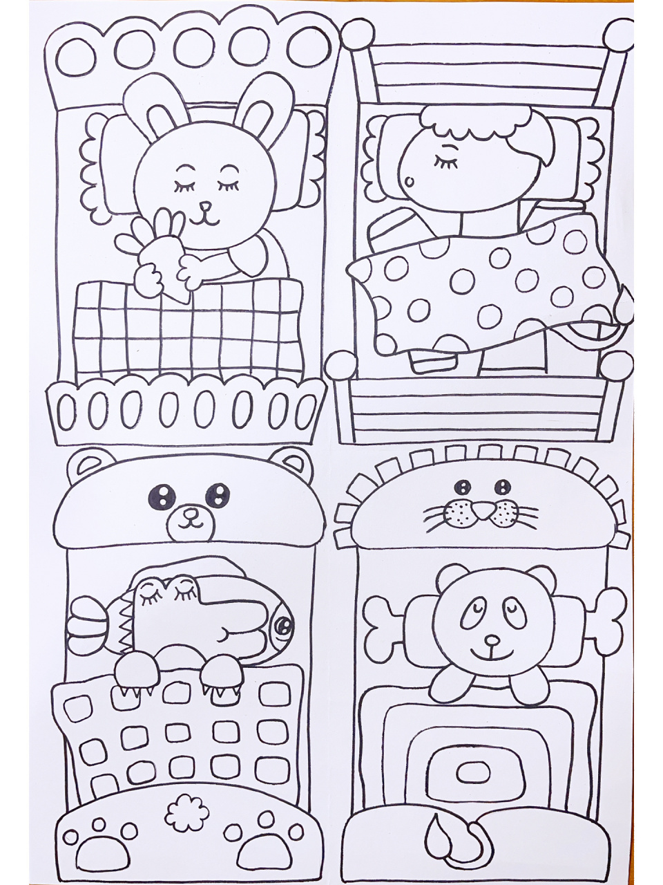 创意儿童画|幼儿园里睡午觉01(含线稿) 00动物幼儿园好安静呀