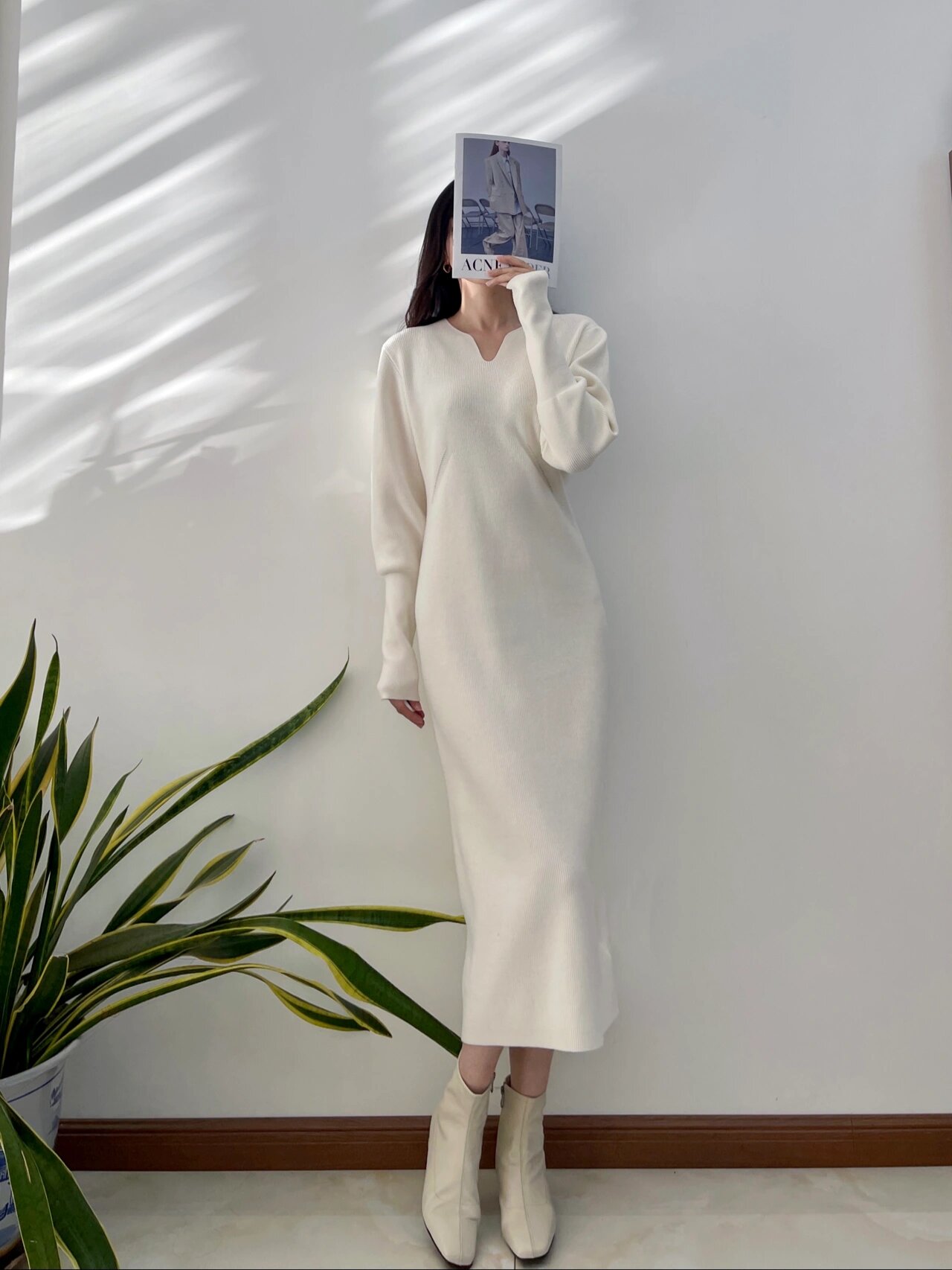 175/57 白色针织连衣裙|配大衣打底裙