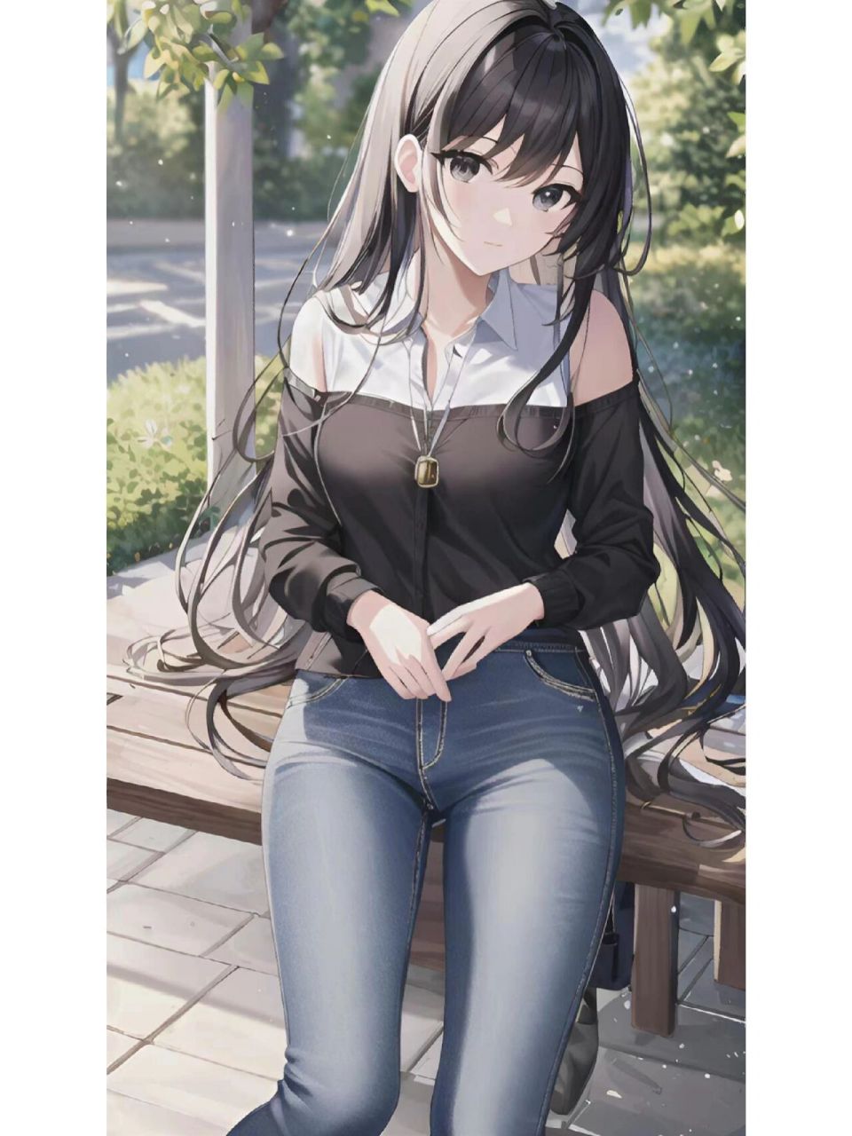 可爱的二次元牛仔裤少女,动漫人物绘画       # 可爱的二次元少女