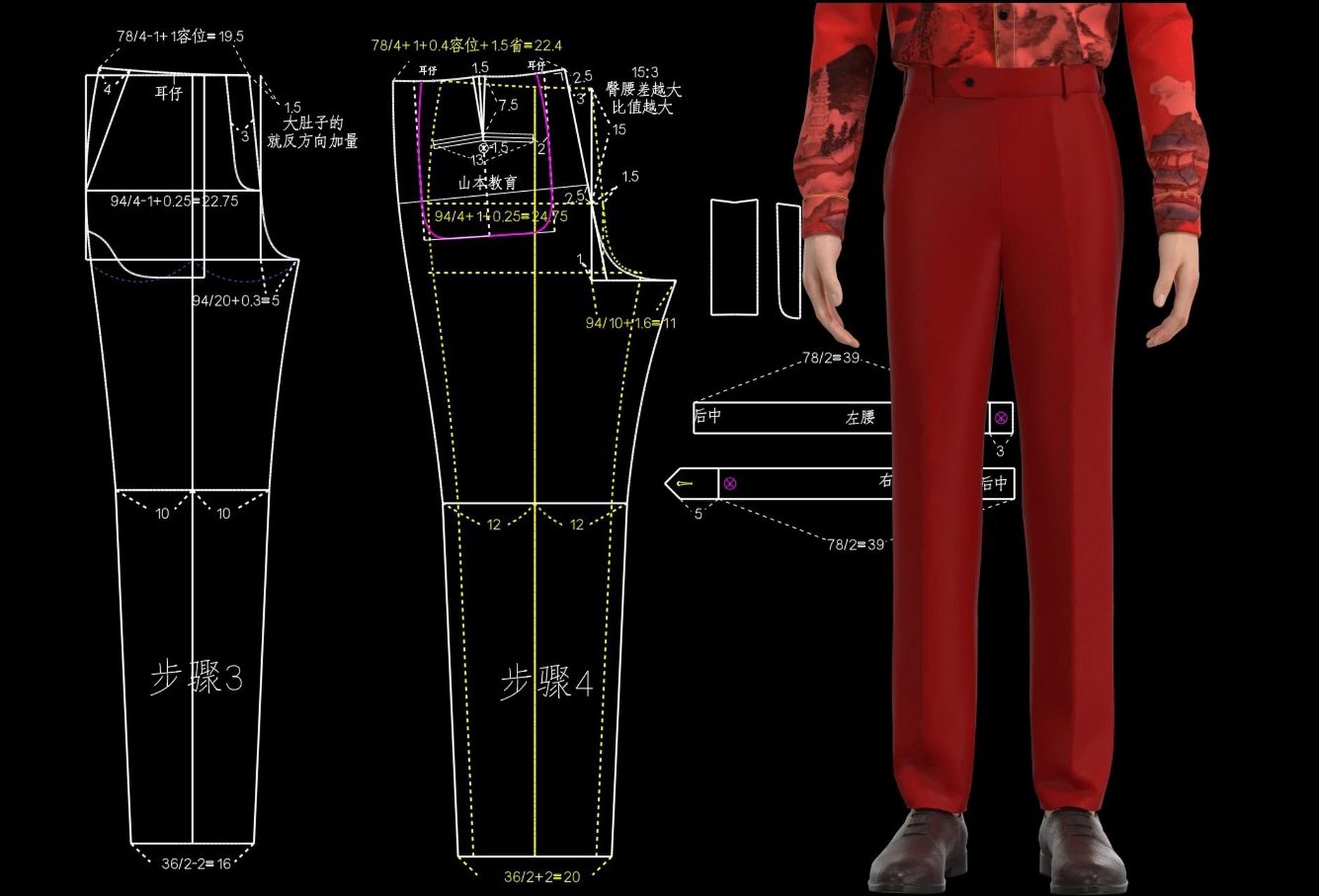 男西裤修身版纸样裁剪步骤-前片无省无褶, 男西裤修身版纸样裁剪步骤