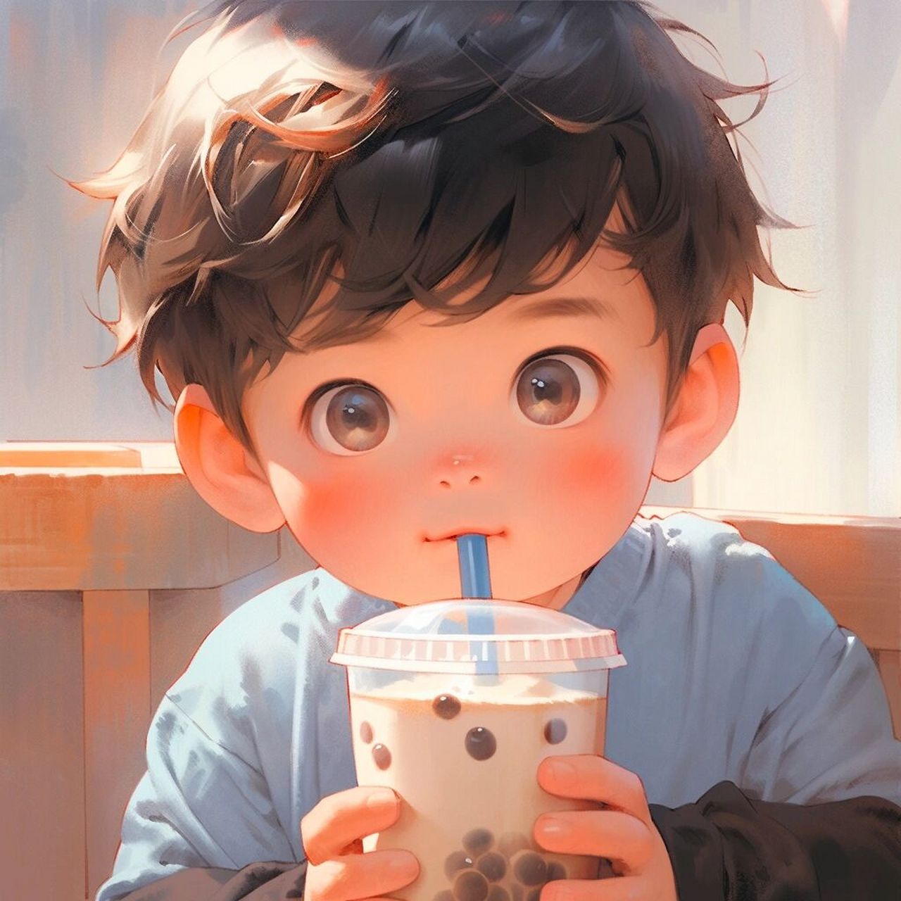 男生喝奶茶头像 侧脸图片
