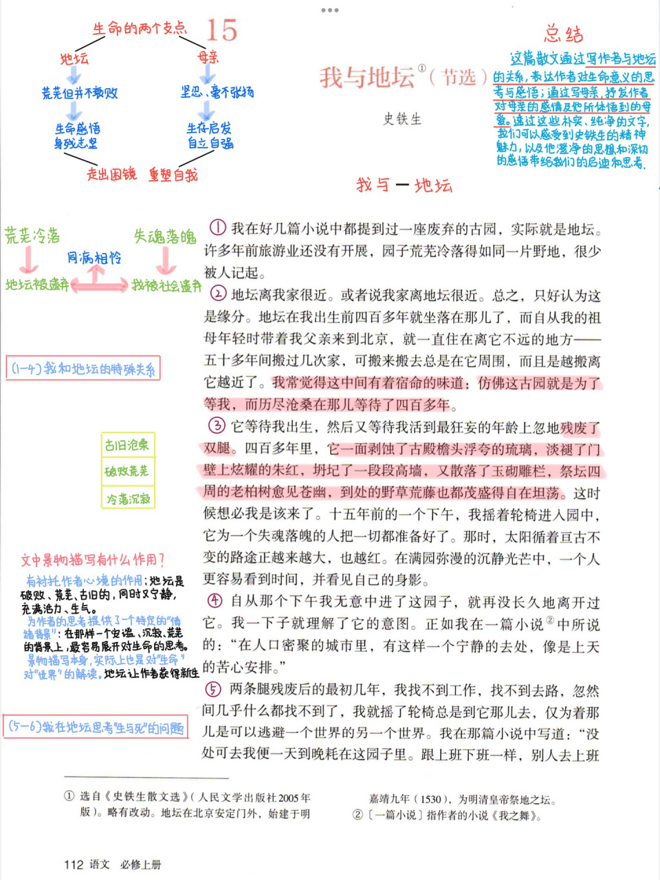 《我与地坛》节选笔记 高中语文必修一《我与地坛》节选笔记94