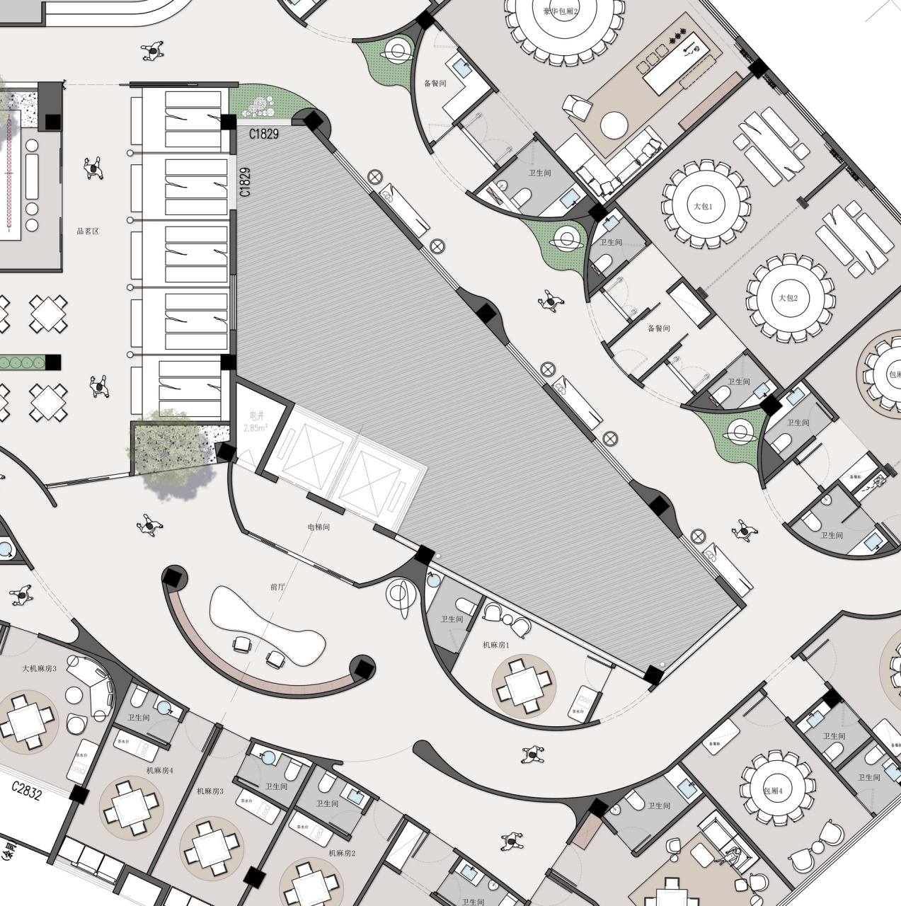 平面方案逻辑 项目类型:餐饮/会所/酒楼 设计说明:餐厅设计之初就需要