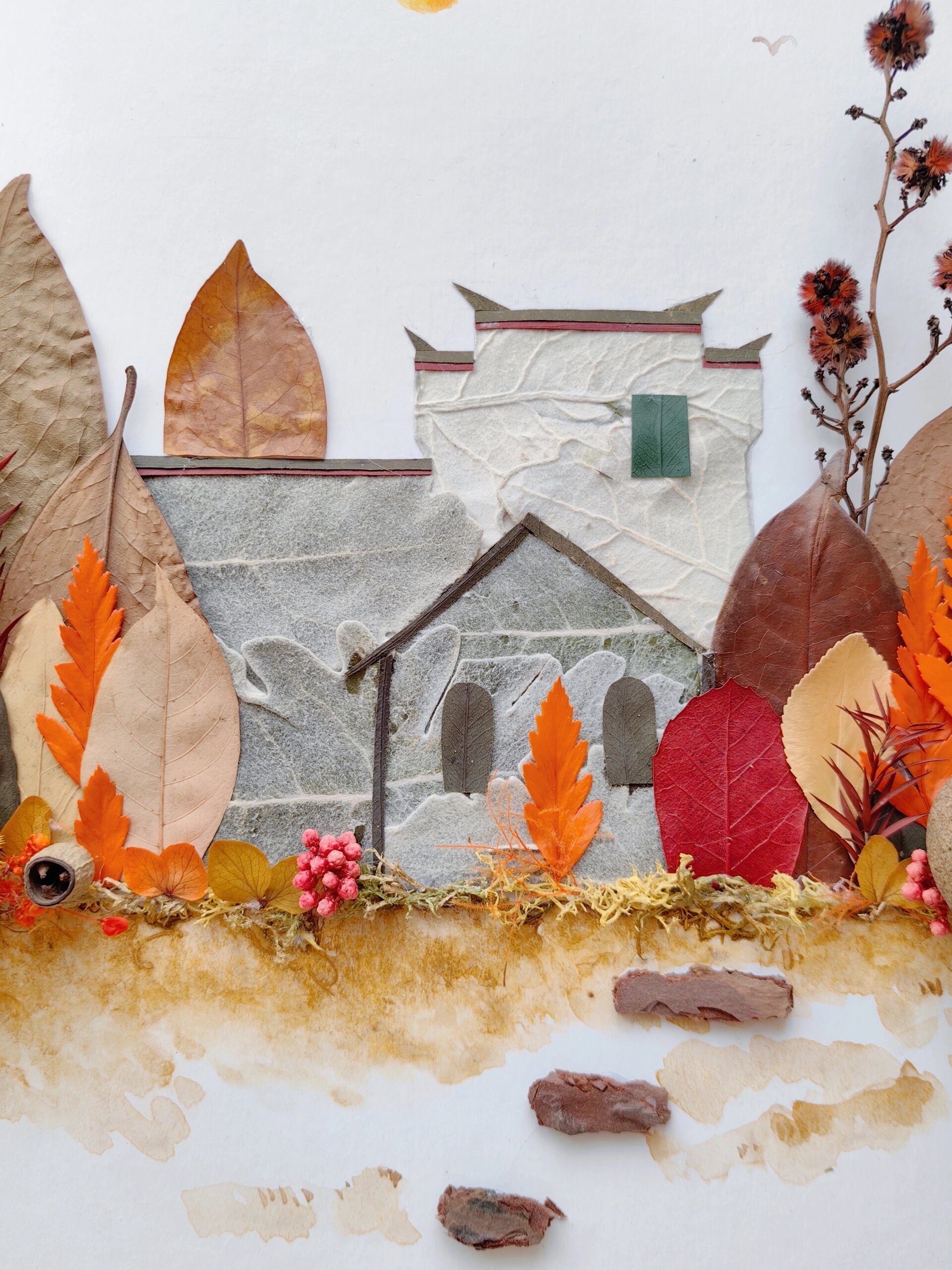 低成本78高颜值!秋冬树叶diy拼贴装饰画