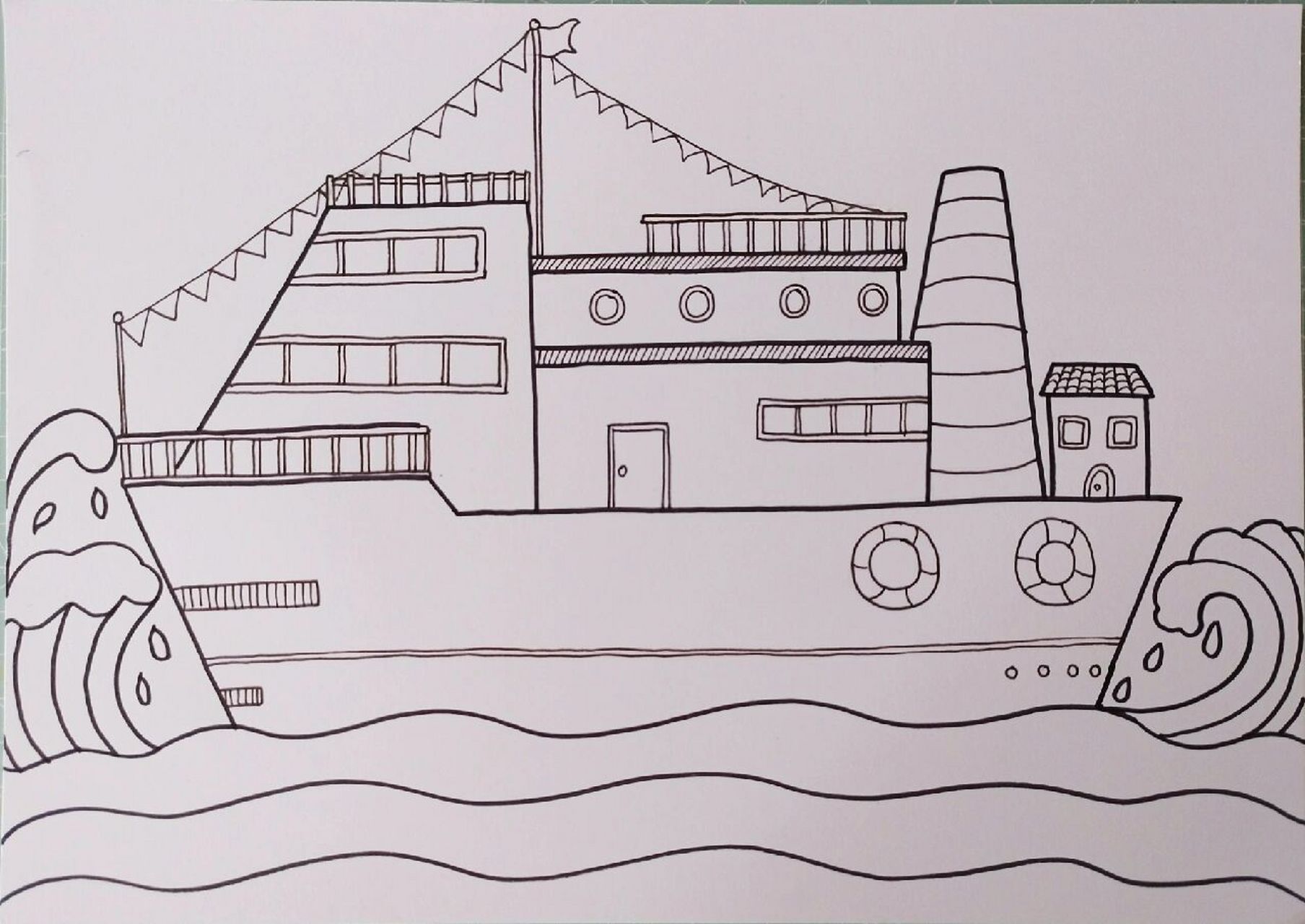 《轮船》 儿童画彩色的轮船