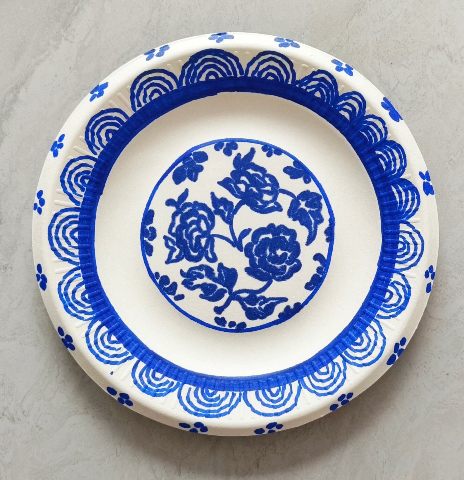 纸盘画——青花瓷·花朵元素