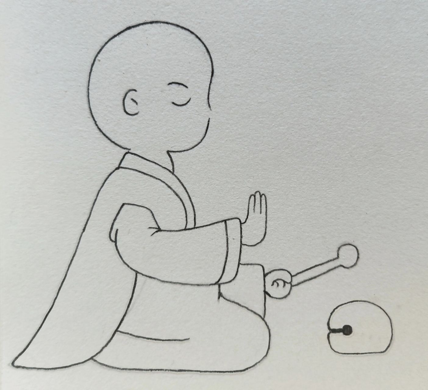 简笔画小和尚~86 不小心把头画大了,没地方画全,看图三 然后再画了一