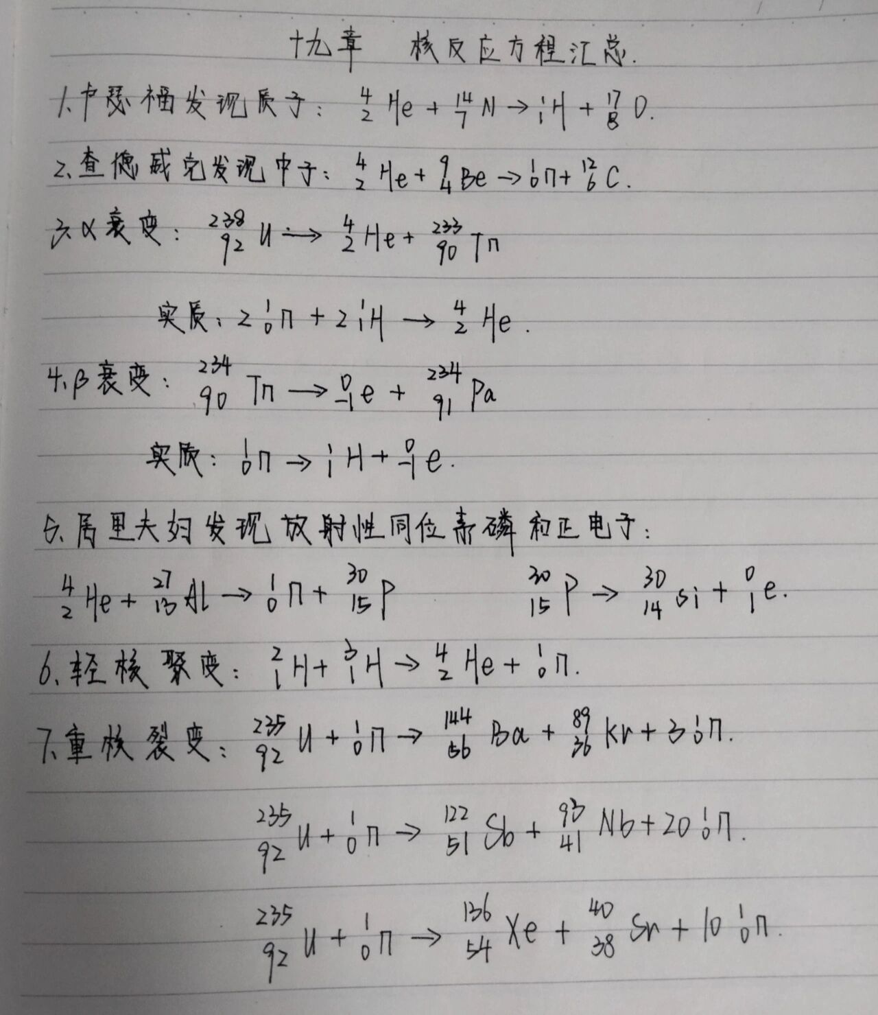 第十九章 核反应方程汇总