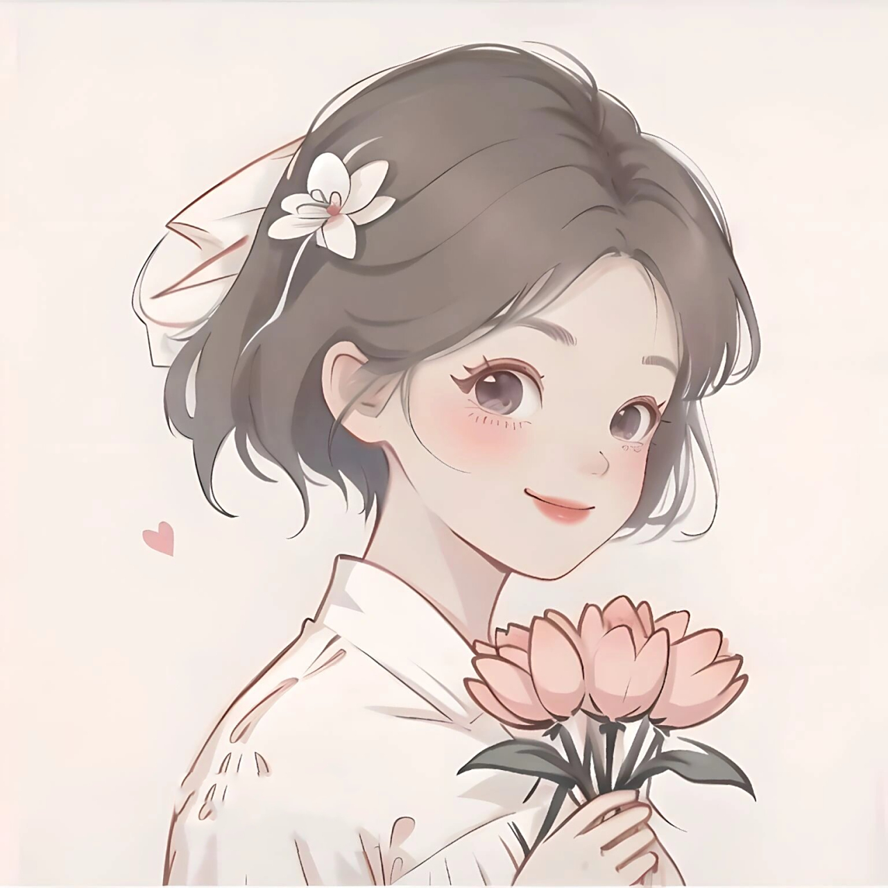 极简头像/短发捧花女孩头像 今天来一期短发女孩的头像 简简单单,干净