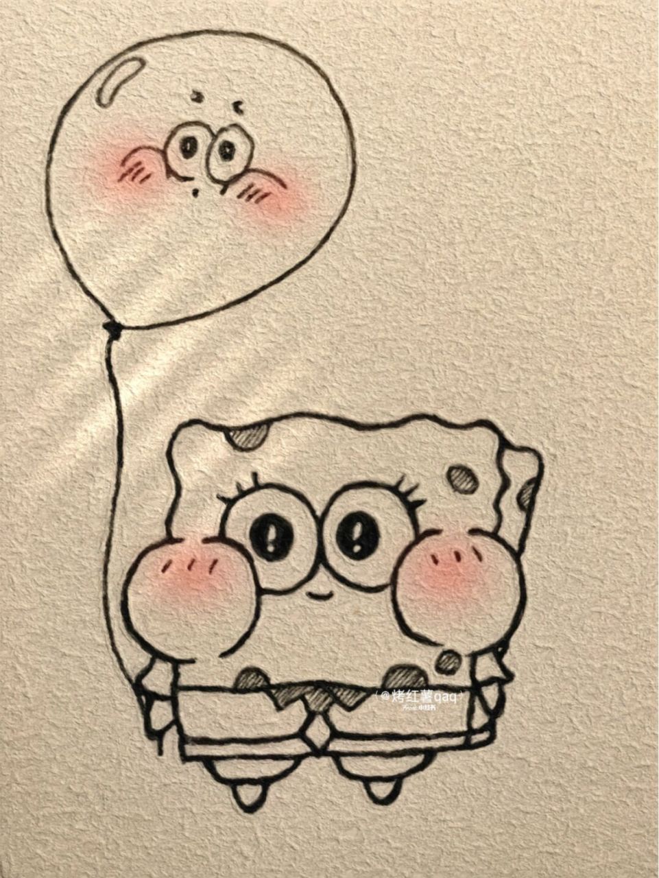可爱简笔画|脸蛋红扑扑~ 临摹偷偷加上了海绵宝宝的好朋友派大星#简笔