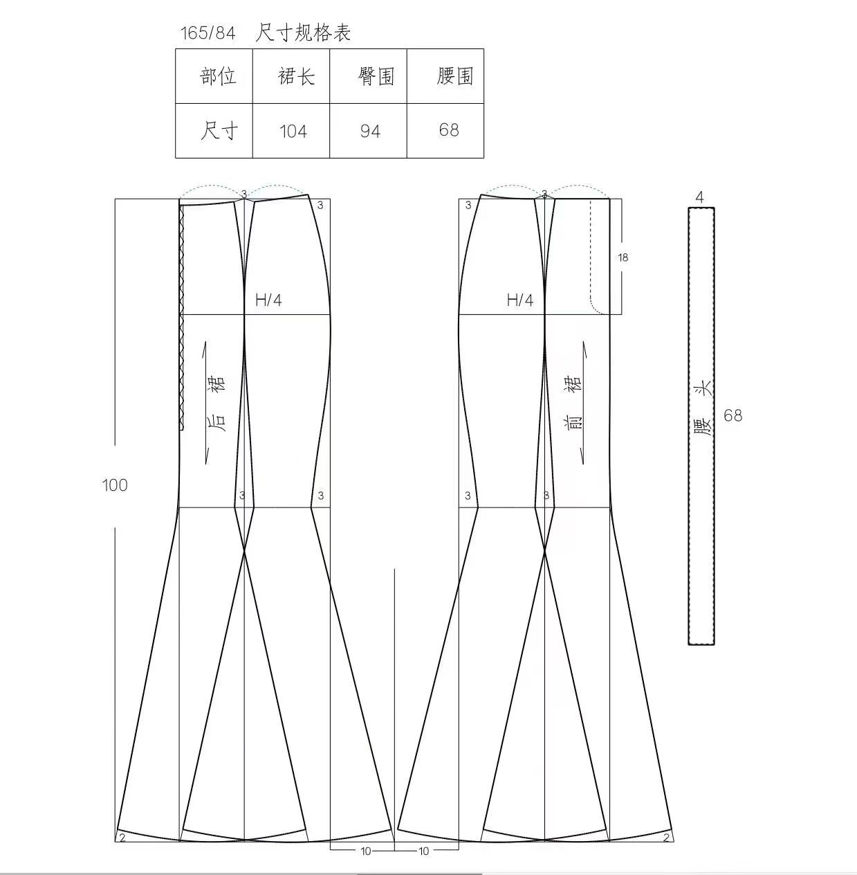 鱼尾裙服装结构图分享