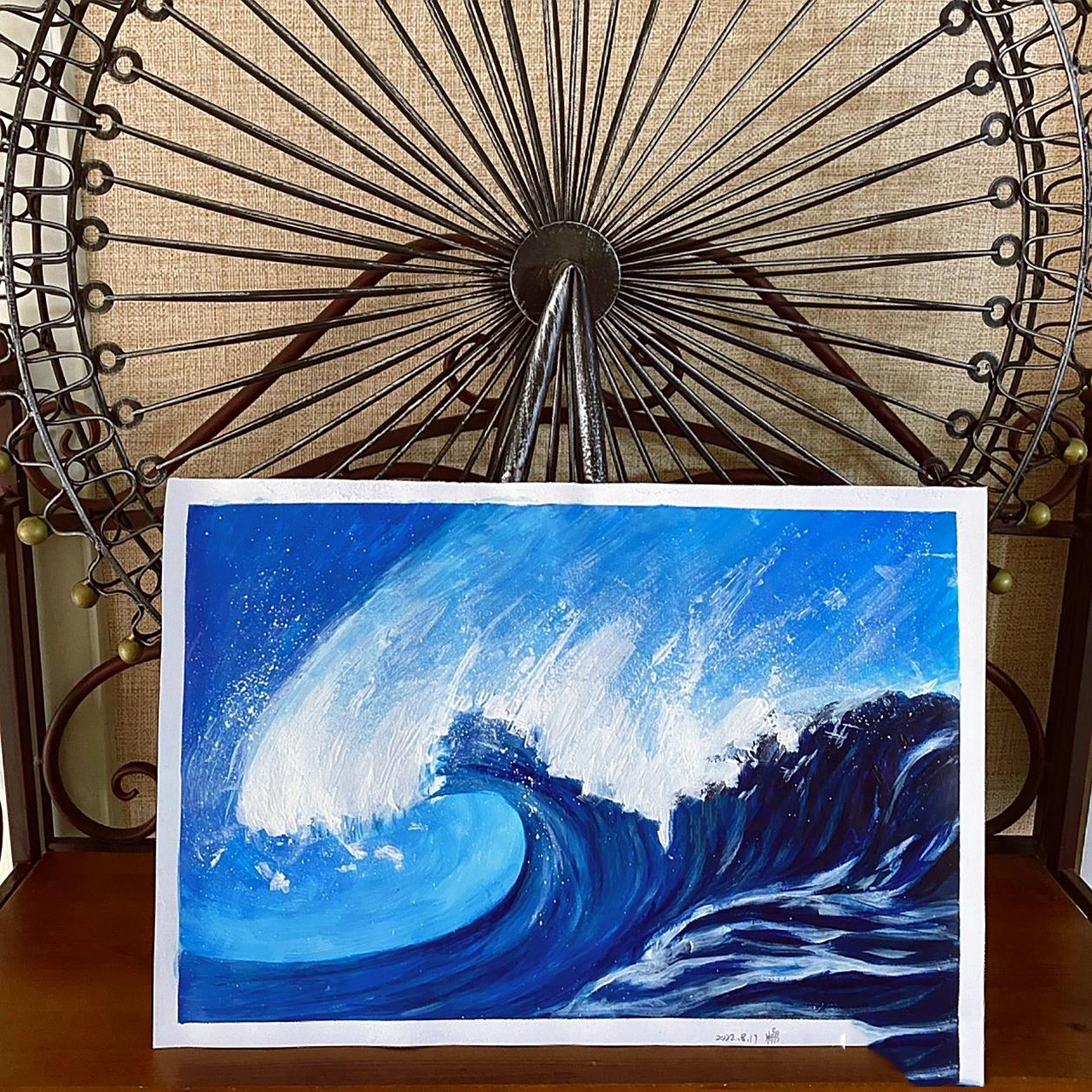 水粉画 大海 海浪98一看就会 详细步骤已发 背景天空:钴蓝 粉绿