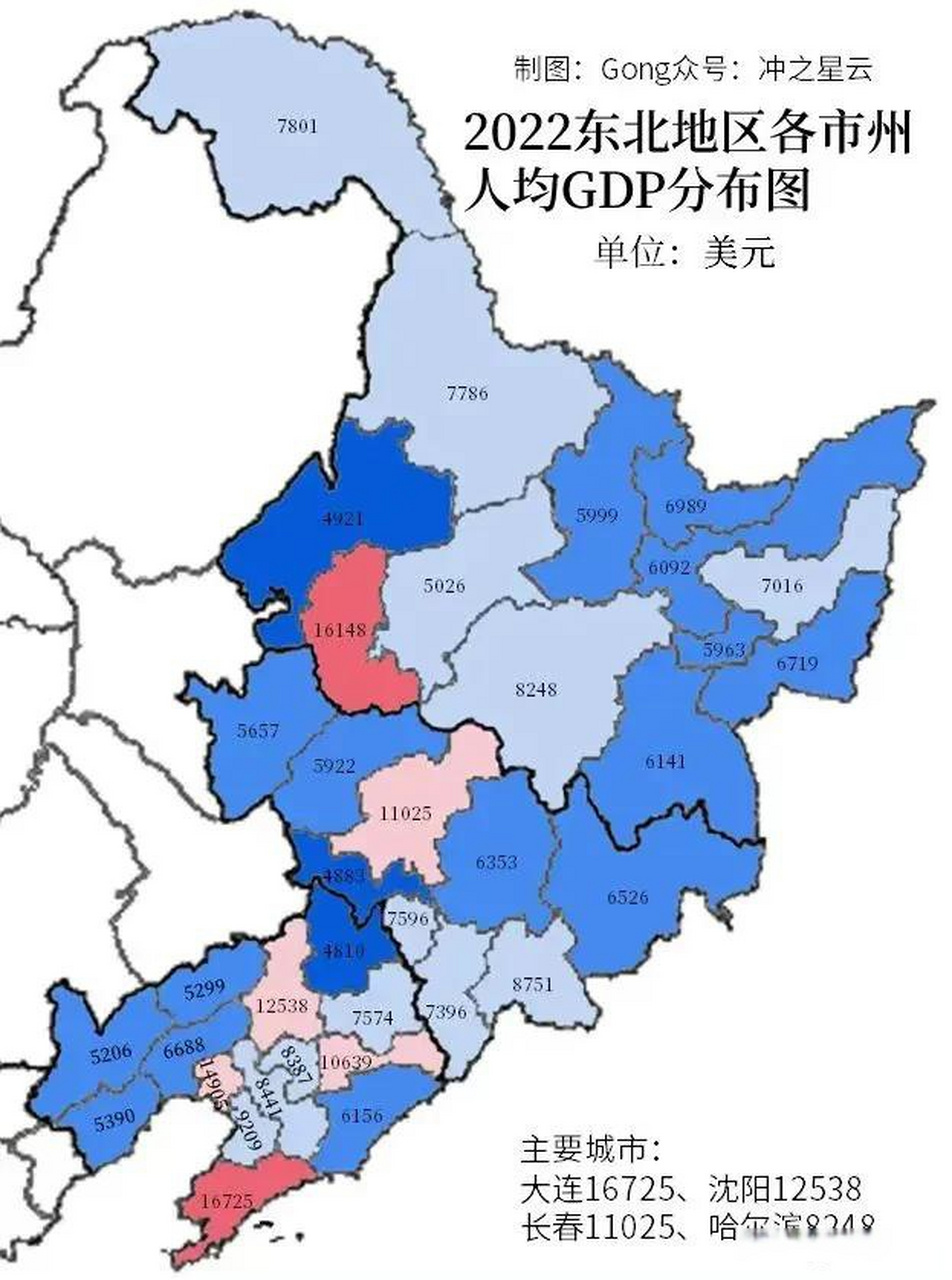 2022年东北三省36市gdp