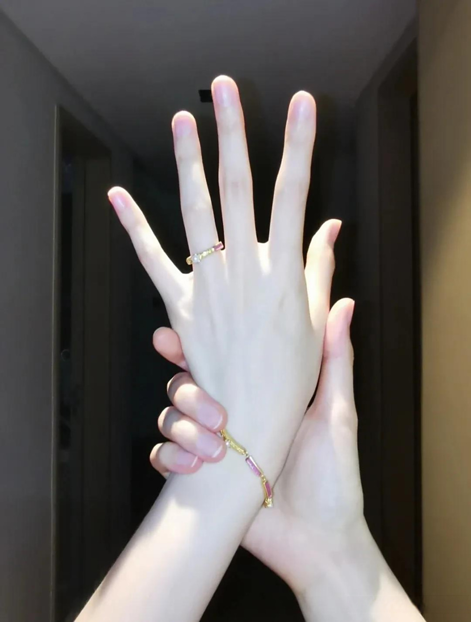 玉手桃花相映红纤纤细手 温柔的手 文艺手 女儿的手 纯欲风美甲.