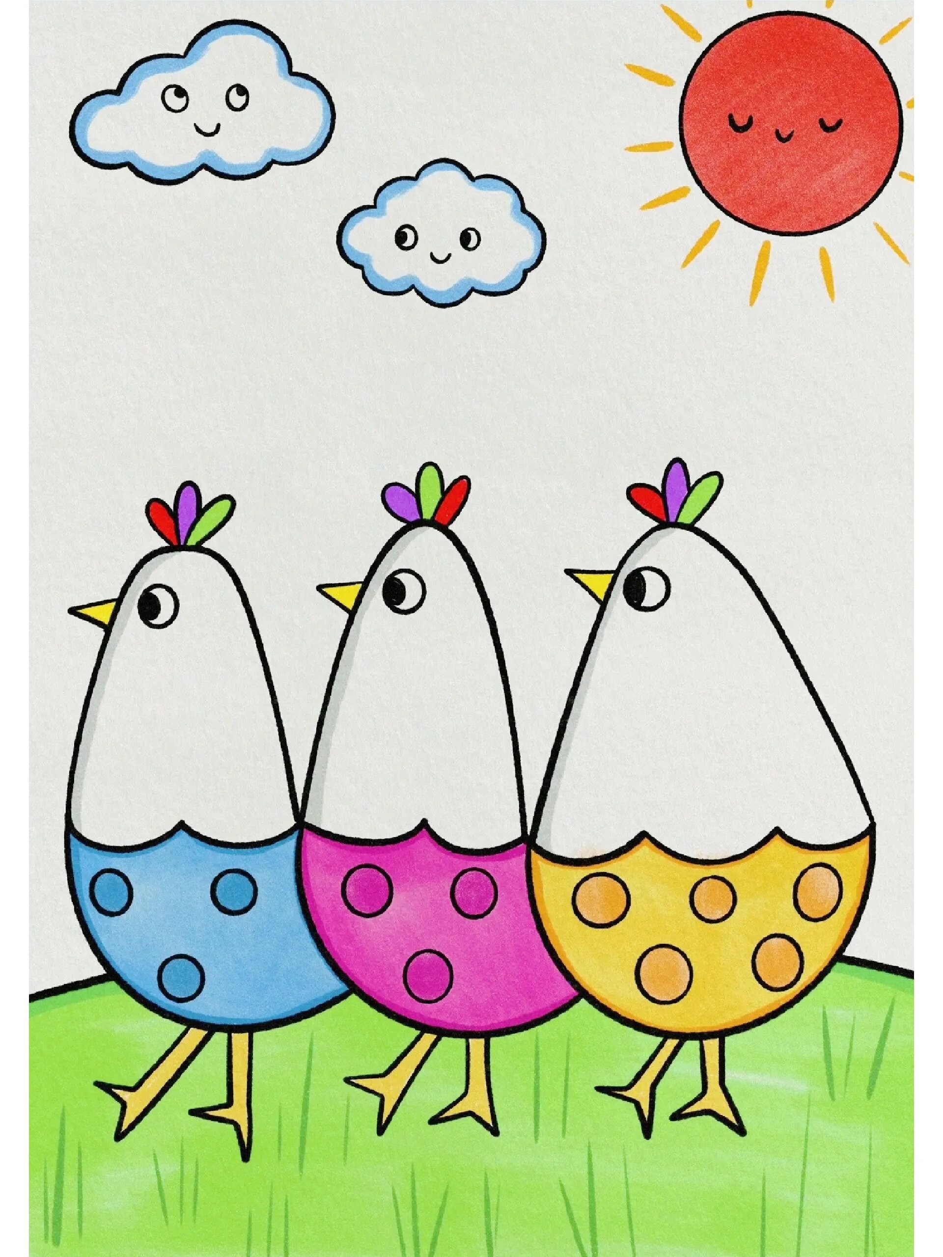 幼儿园简笔画🔥彩色的小鸡🐤简笔画