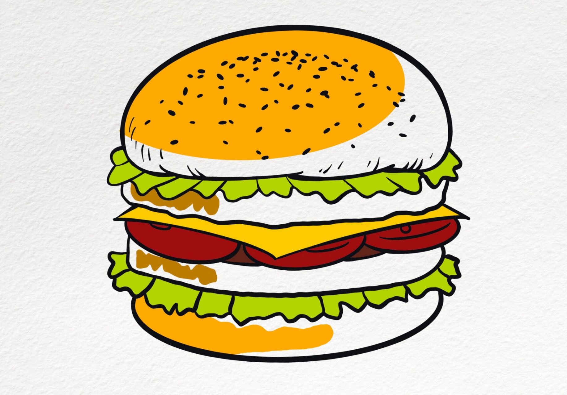 汉堡包的简笔画 彩色图片