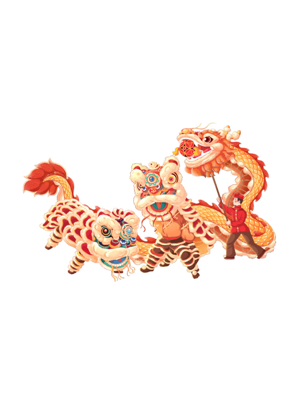 免抠元素|国潮素材|舞狮子 狮舞是我国传统的民间艺术,又称"狮子舞","