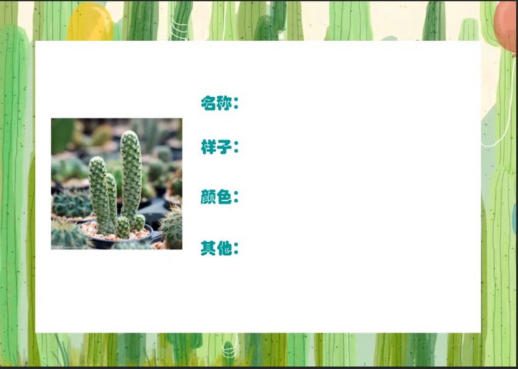 仙人掌植物记录卡图片(仙人掌植物记录卡图片模板打印)
