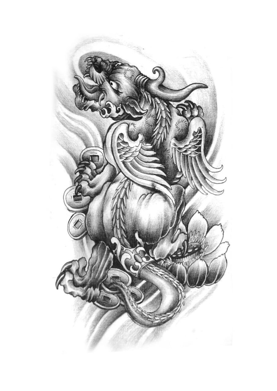 貔貅纹身手稿图案线稿收藏