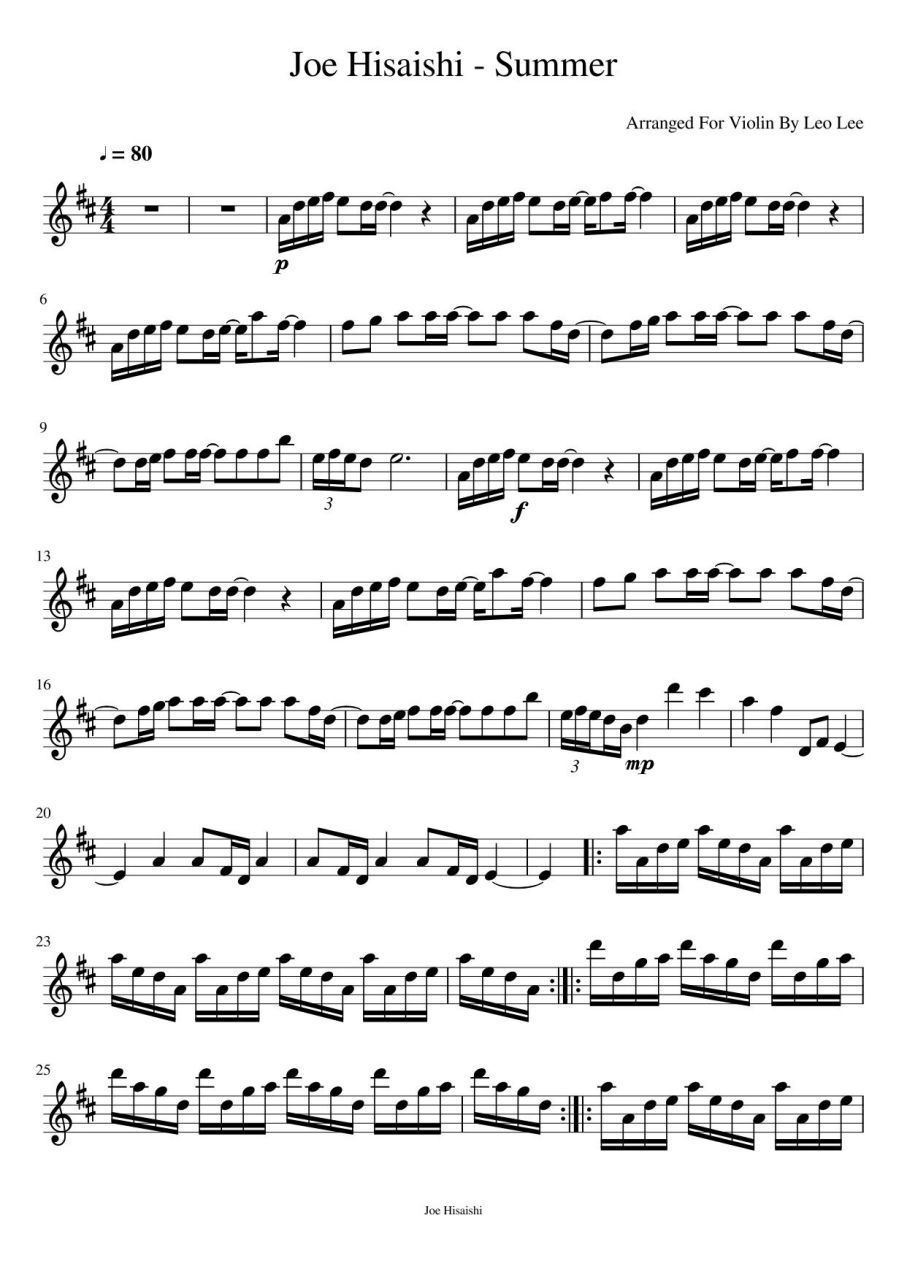 《菊次郎的夏天》小提琴乐谱分享9697