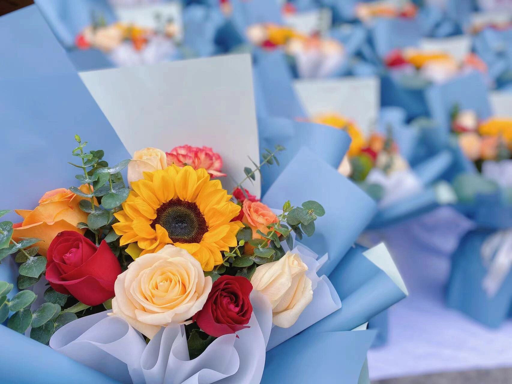 向日葵花束|公司颁奖典礼|蓝色系花束