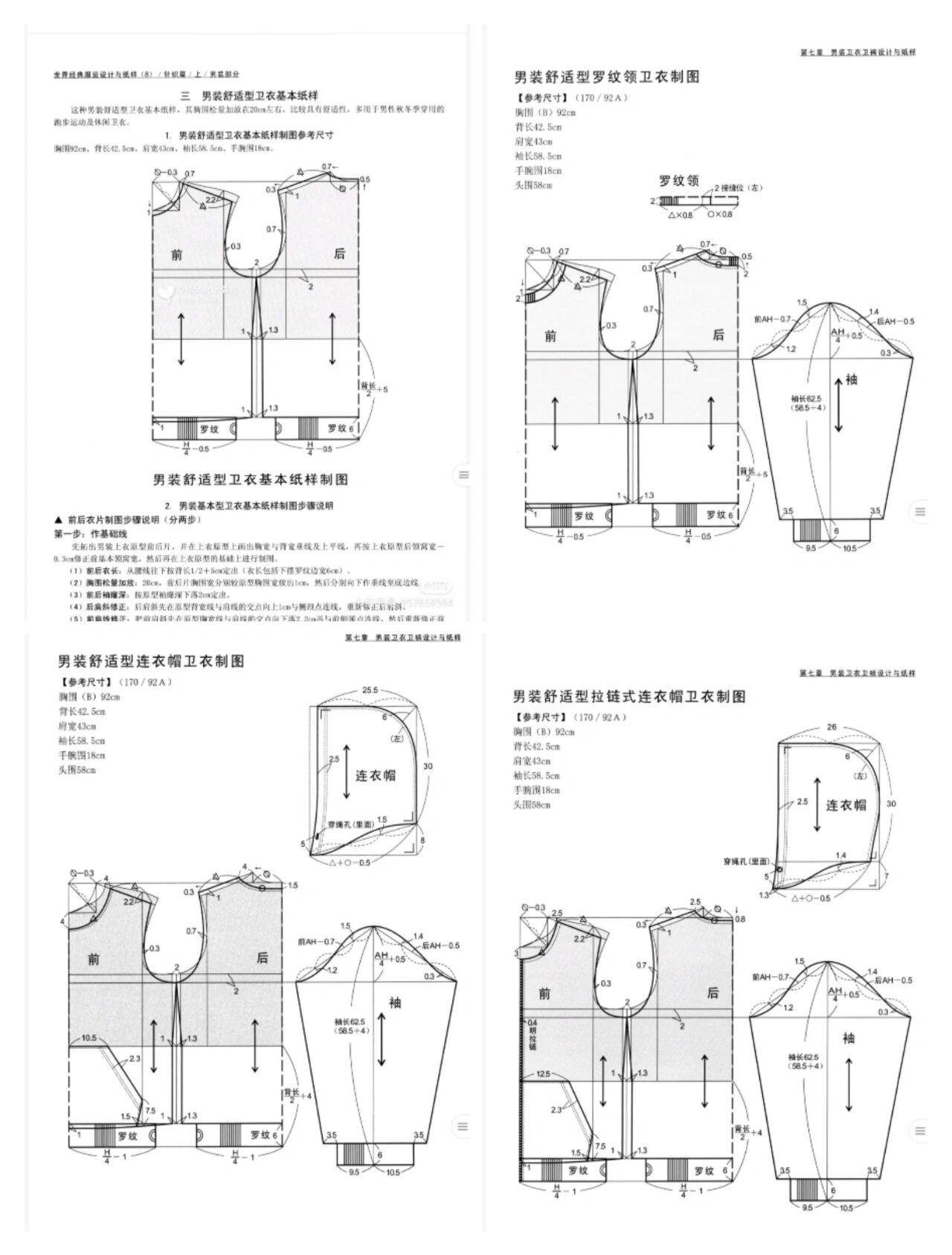 男士卫衣三款裁剪图175码(原型制图)