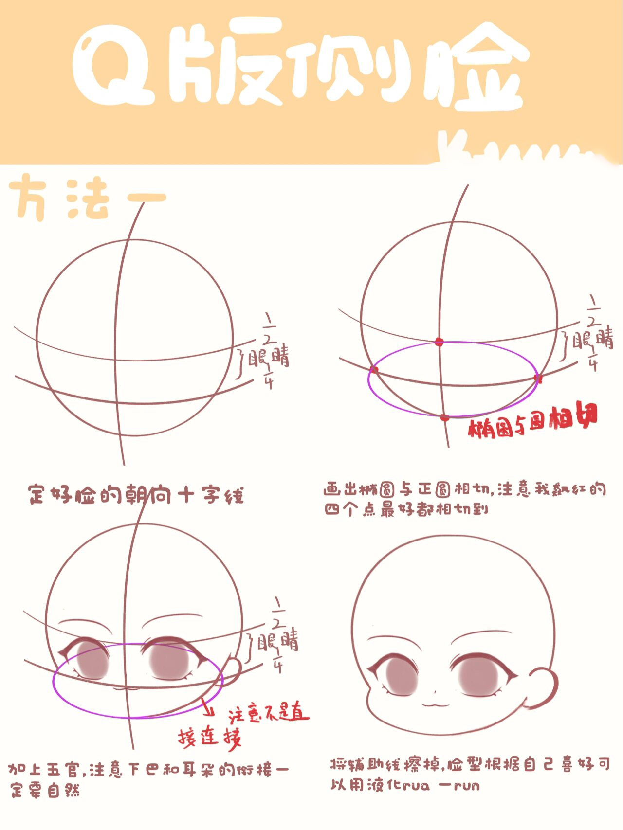 q版教程 | 亲妈级q版脸型,四步教你画侧脸