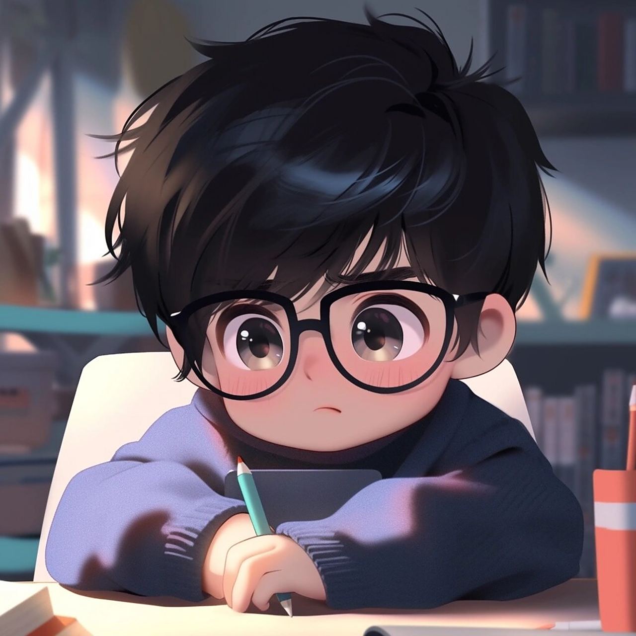 可爱男生头像:沉迷学习(眼镜版)