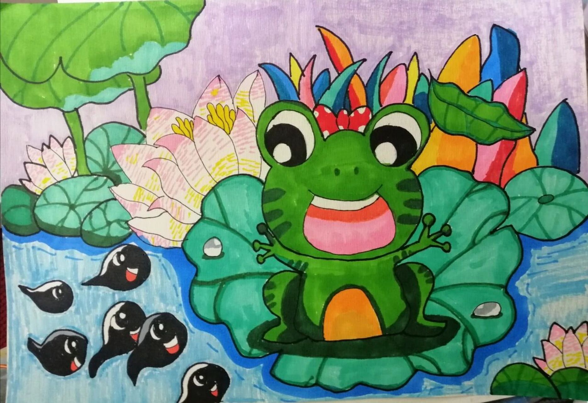 儿童画《小蝌蚪找妈妈》   非原创 别人都在甜蜜蜜,就我搁家画小蛙