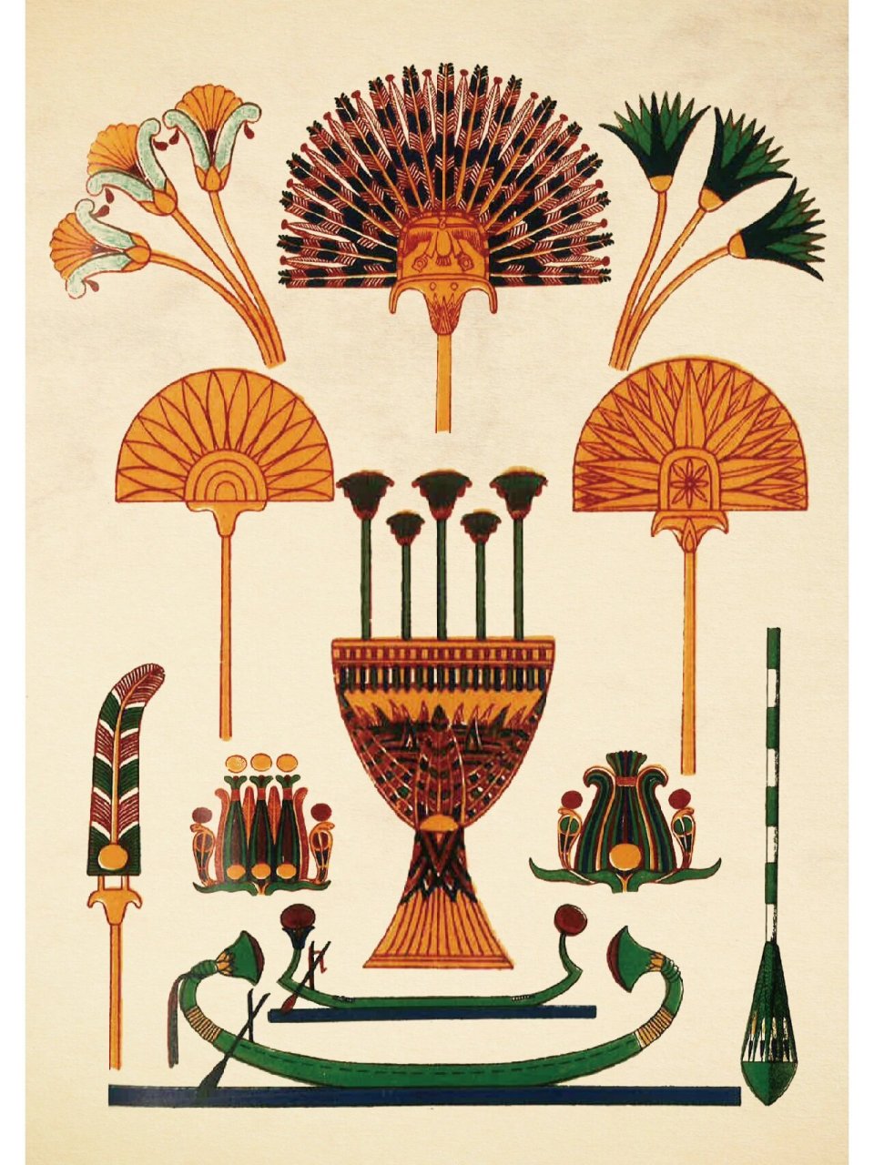 古埃及人主要使用红色,蓝色,黄色,并运用黑