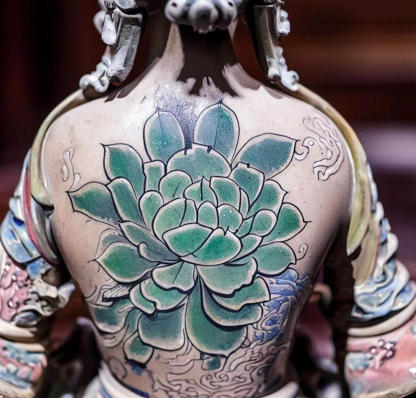 长相清秀,气质高雅,而且身上还纹了一些多肉植物的图案,让人眼前一亮