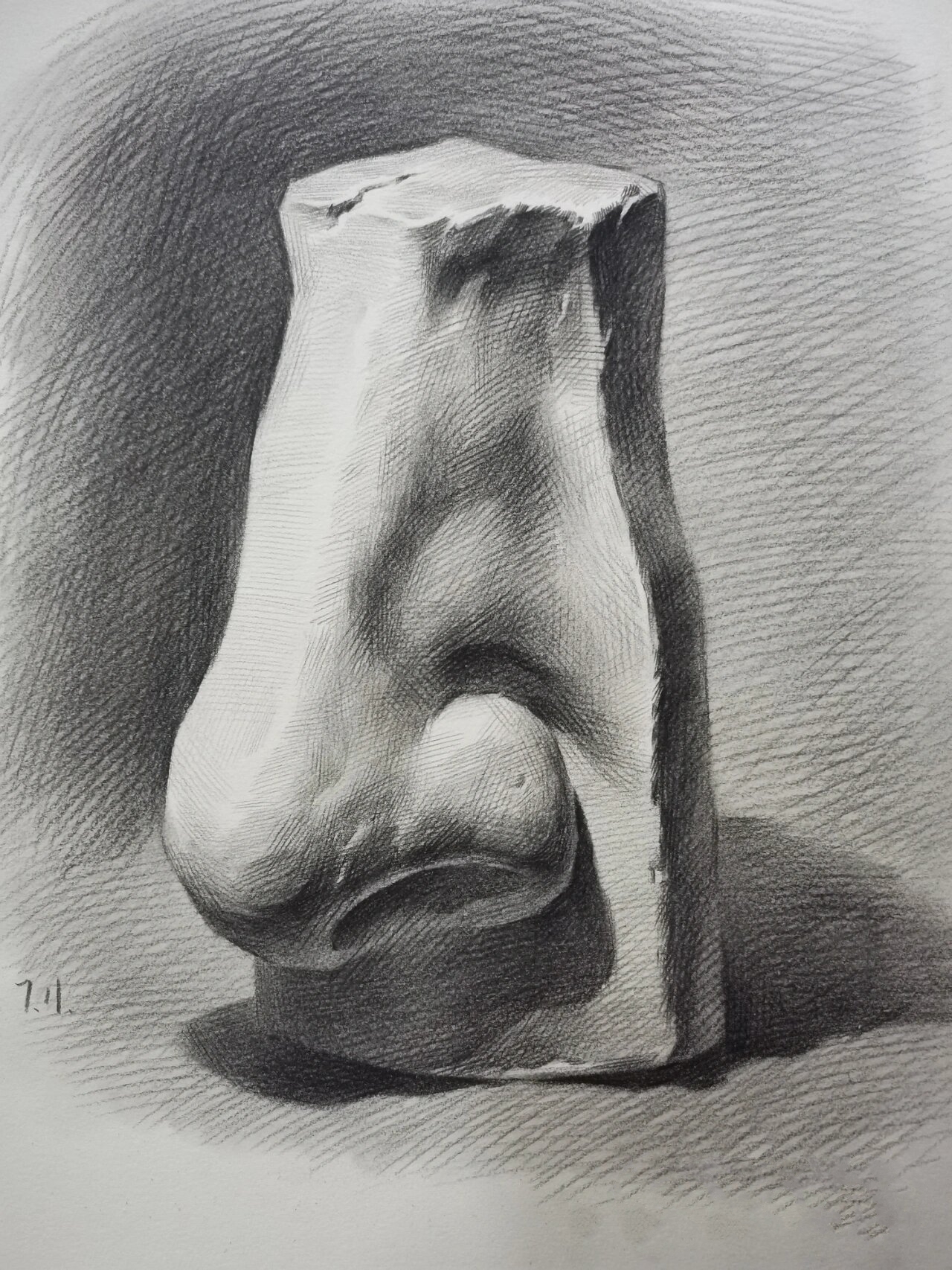 素描静物单个塑造--石膏鼻子(内含步骤图) 石膏鼻子继上一个石膏眼睛