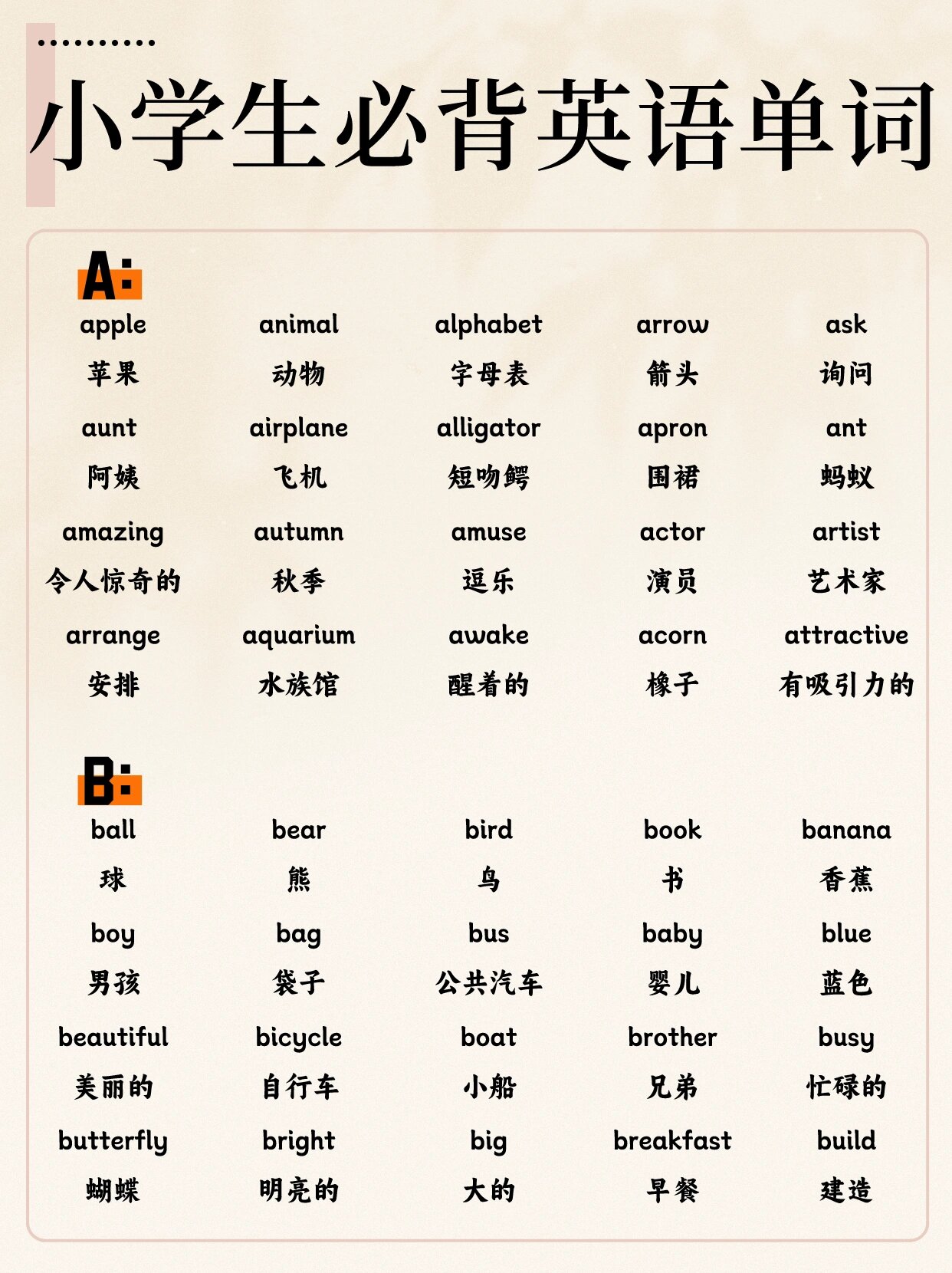小学必背英语单词汇总,打好基础进步显著