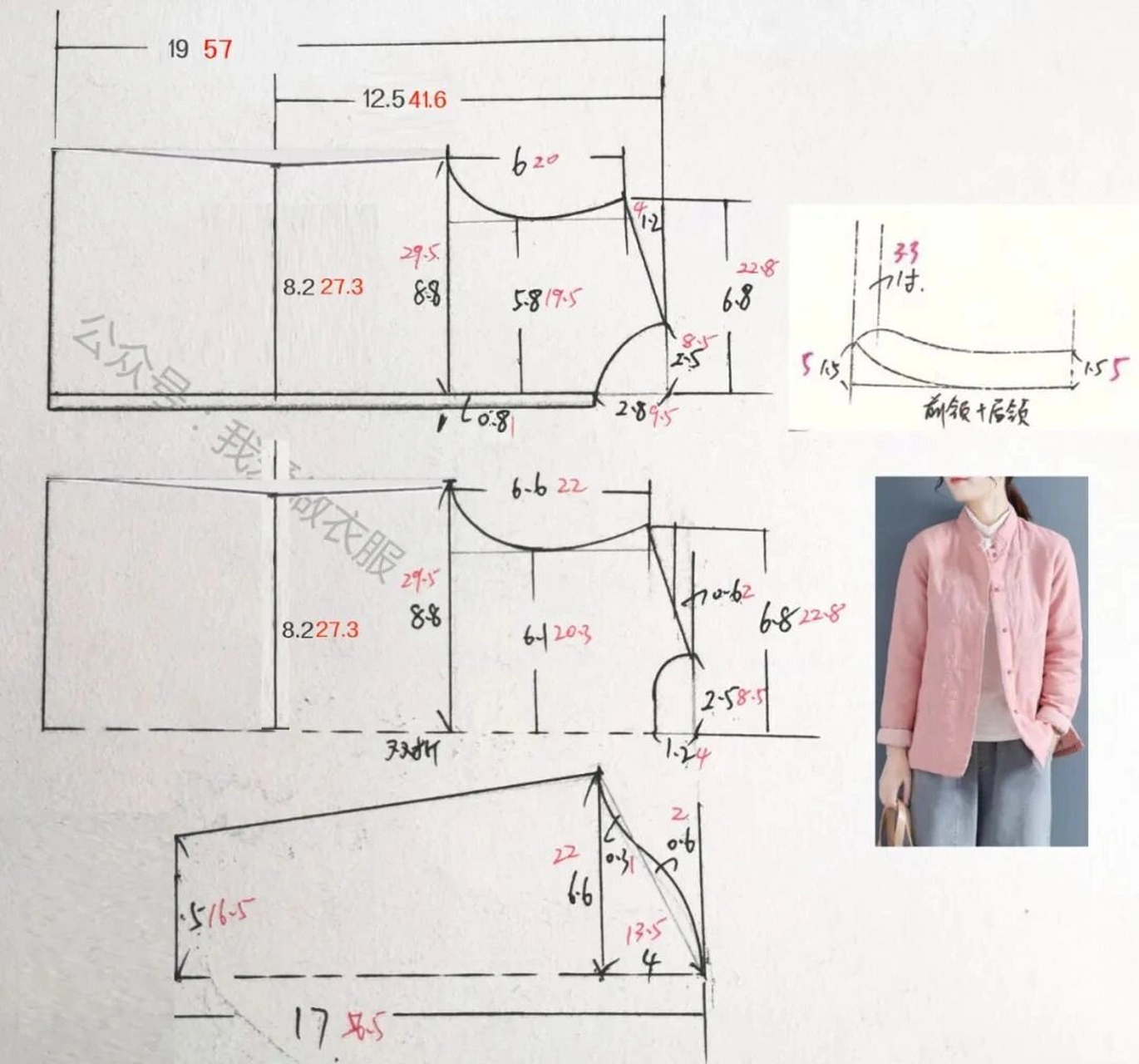 冬季短款立领棉服裁剪图(收藏) 参考数据(单位:市寸) 衣长:18/54cm