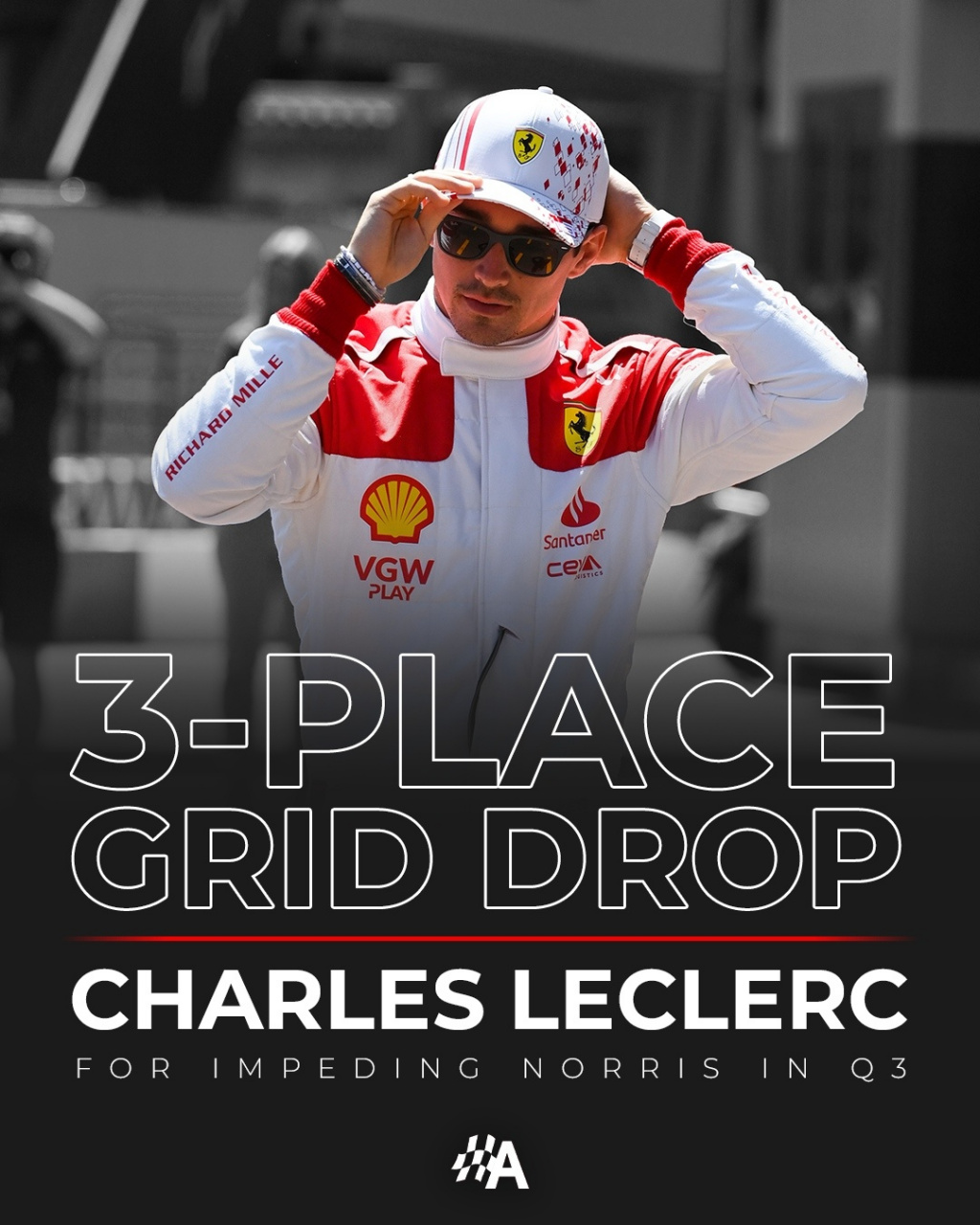 【f1】夏尔·勒克莱尔因在排位赛期间阻挡兰多·诺里斯被罚正赛退后3