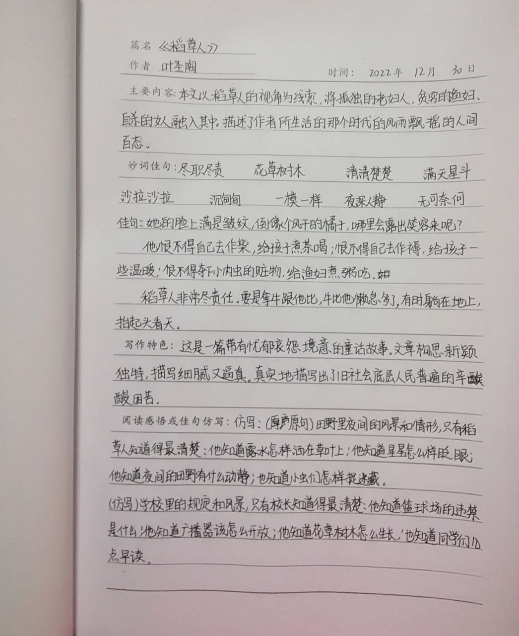 《稻草人》读书笔记 其实就是我的寒假作业9398