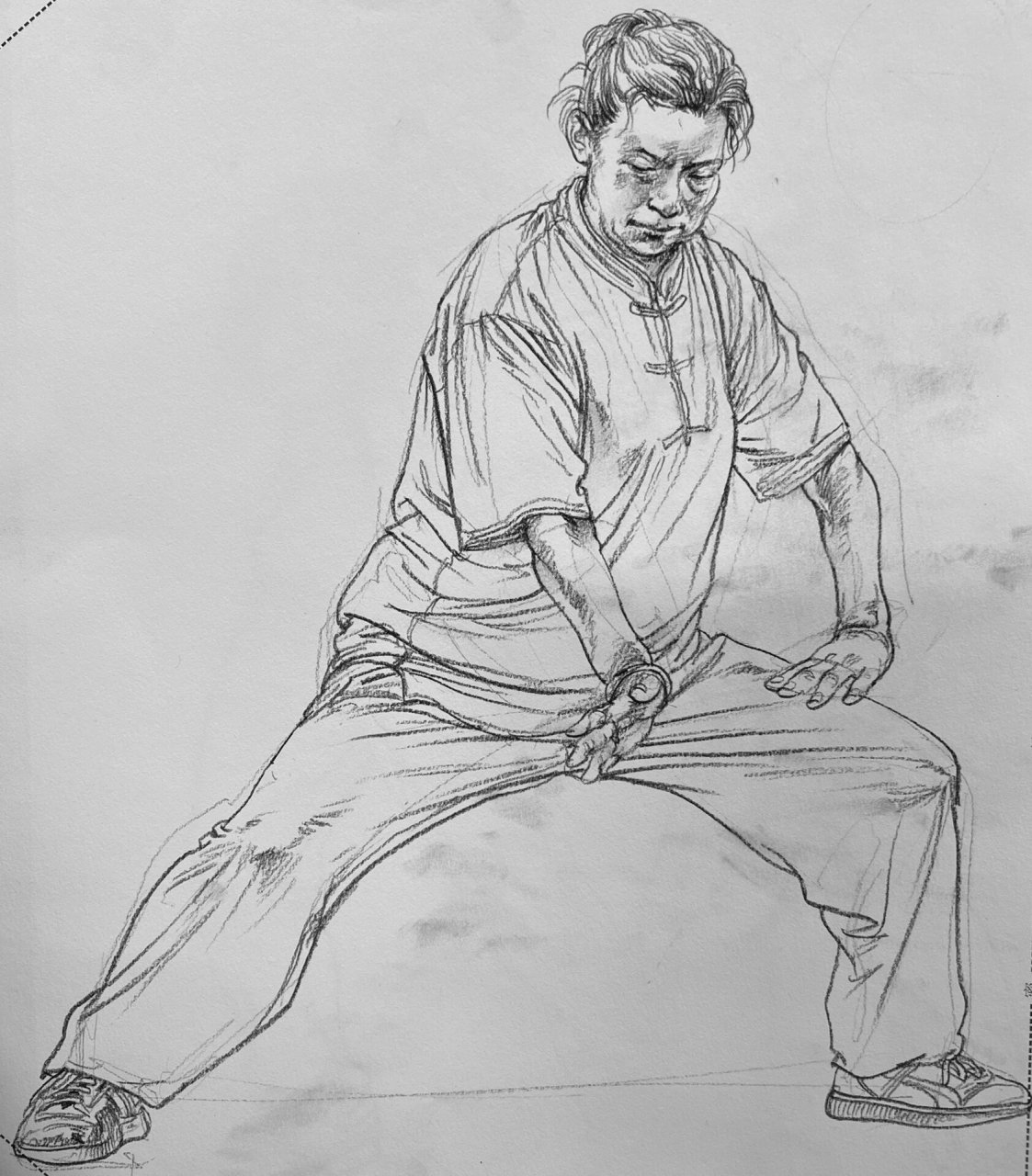 速写动态示范——打太极 许多学生出问题的点在于头部低下时透视角度