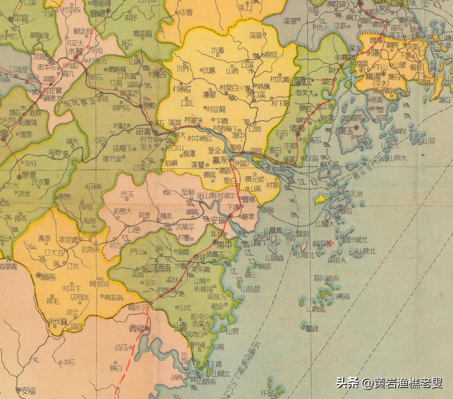 民国时期温州分县地图,那时候文成还没有,洞头还没有,苍南也没有,龙港