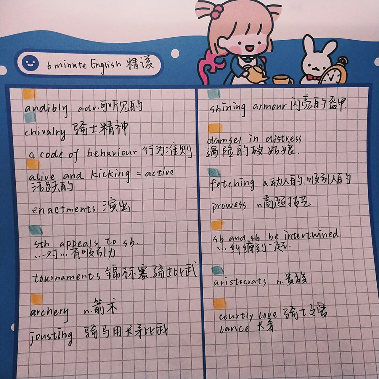 6 minute english精读 主题:骑士精神 audibly可听见地 chivalry骑士