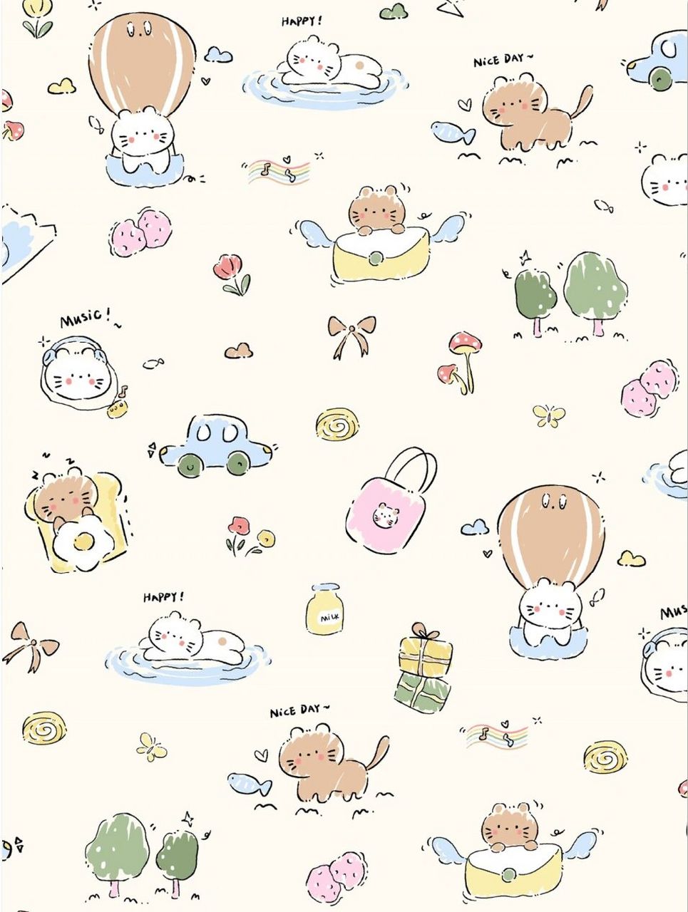 887期 手帐风卡通小猫咪 图案壁纸 #壁纸# #原创壁纸# #手机壁纸