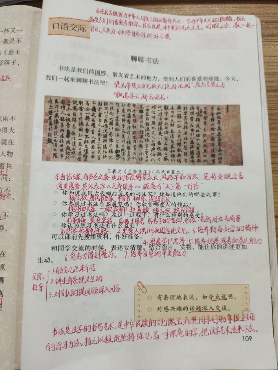 六上语文课堂笔记第七单元口语交际聊聊书法