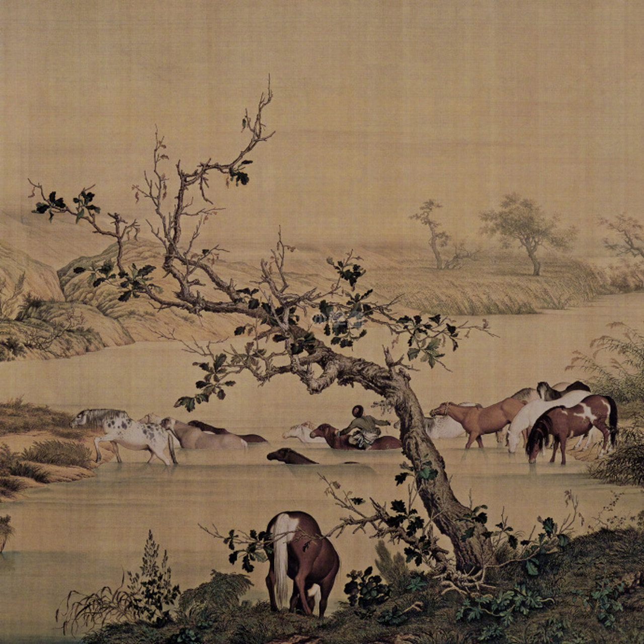 中国十大传世名画之《百骏图》郎世宁作,高清大图,藏于纽约大都会博物